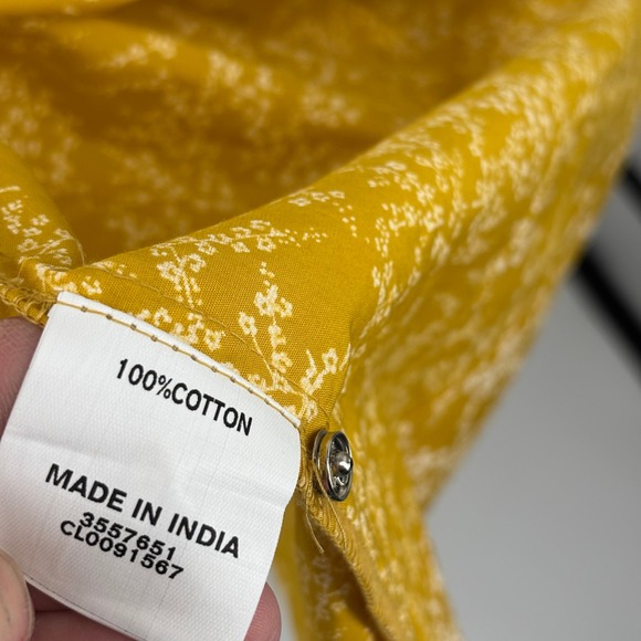 eShakti Midi Shirt Dress Yellow Floral Print Button Front Belted Cotton - Picture 8 of 12